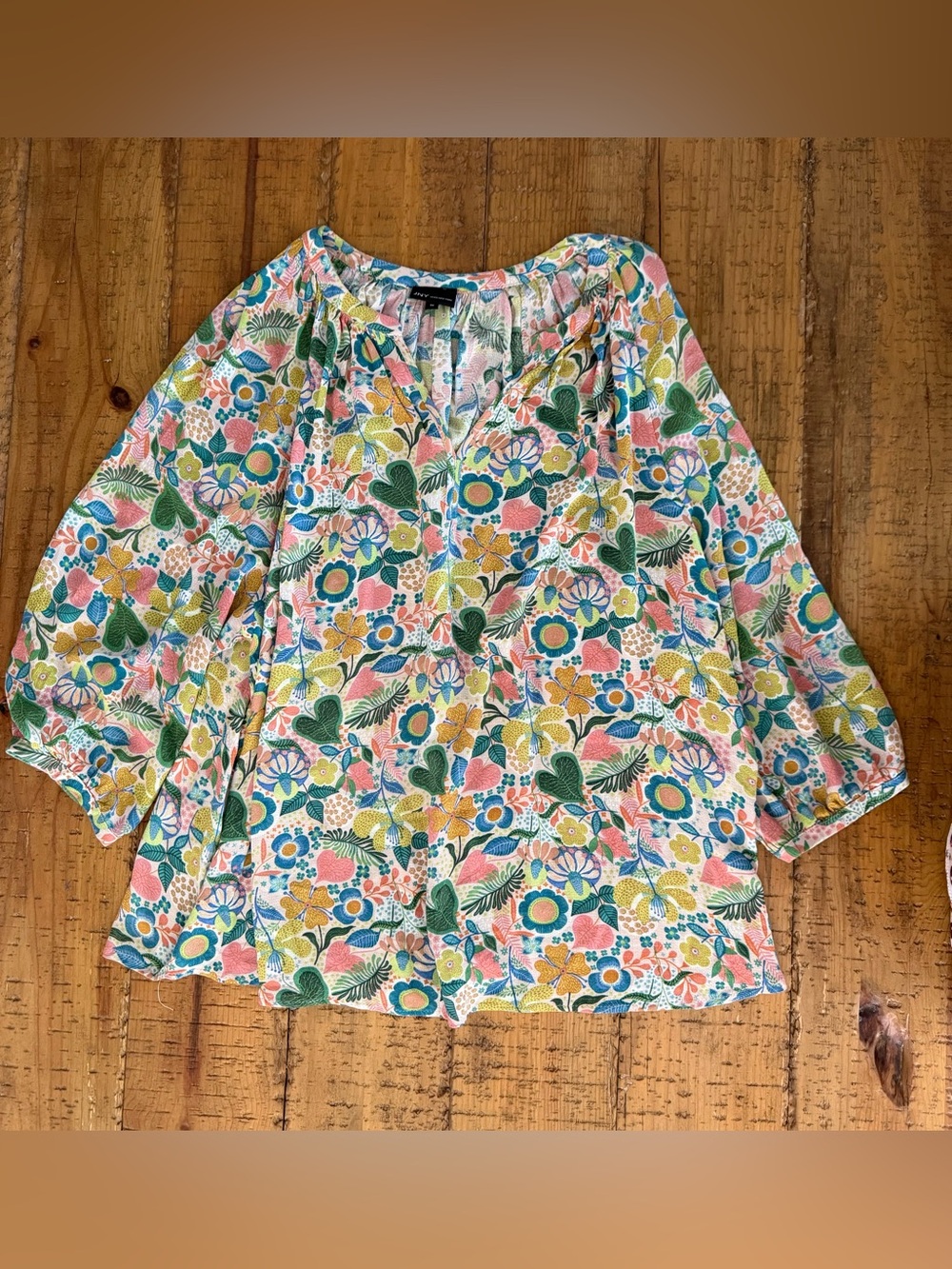 Jones New York White Multi Floral Peasant Tunic